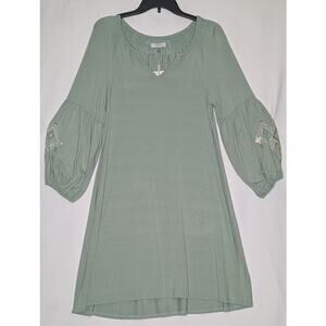 CUPIO Womens Embroidered Sleeve Split Neck mint green Dress Vacation casual BOHO